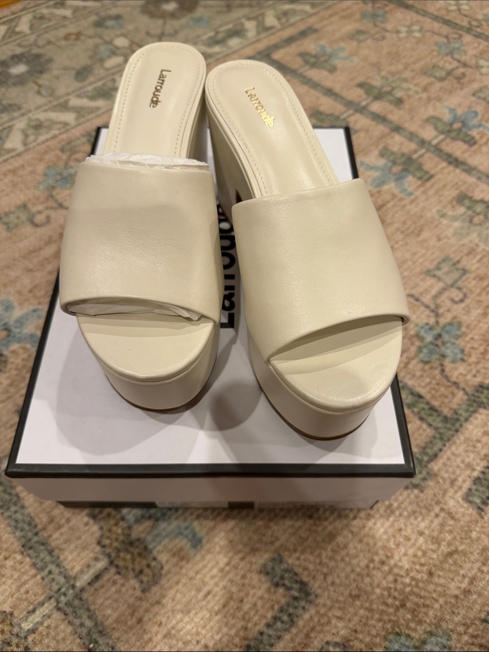 Larroude Cream Platform Slide Mules - Picture 3 of 5